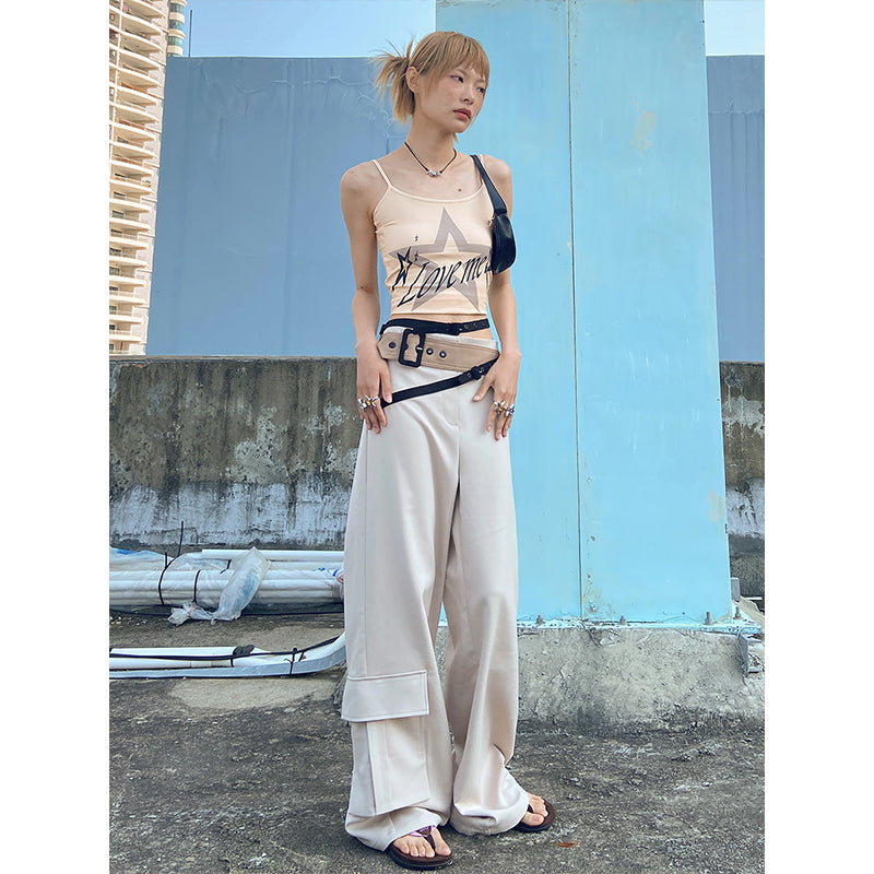 Open Waist Multi Belt Decorative Low Waist Wide Leg Pants