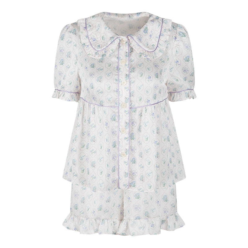 White Doll Neck Sleepwear Set