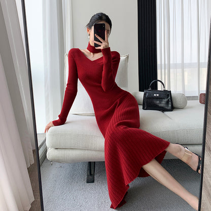 Knit Long Dress - Rose Red