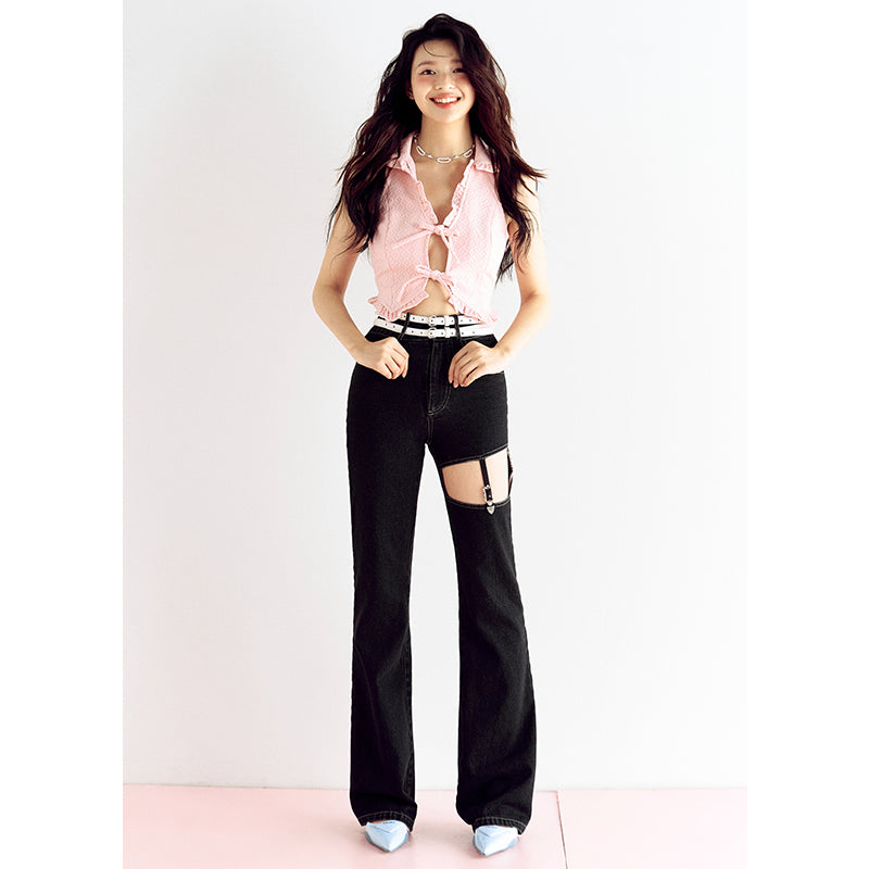 Vintage Double Belt Flare Jeans