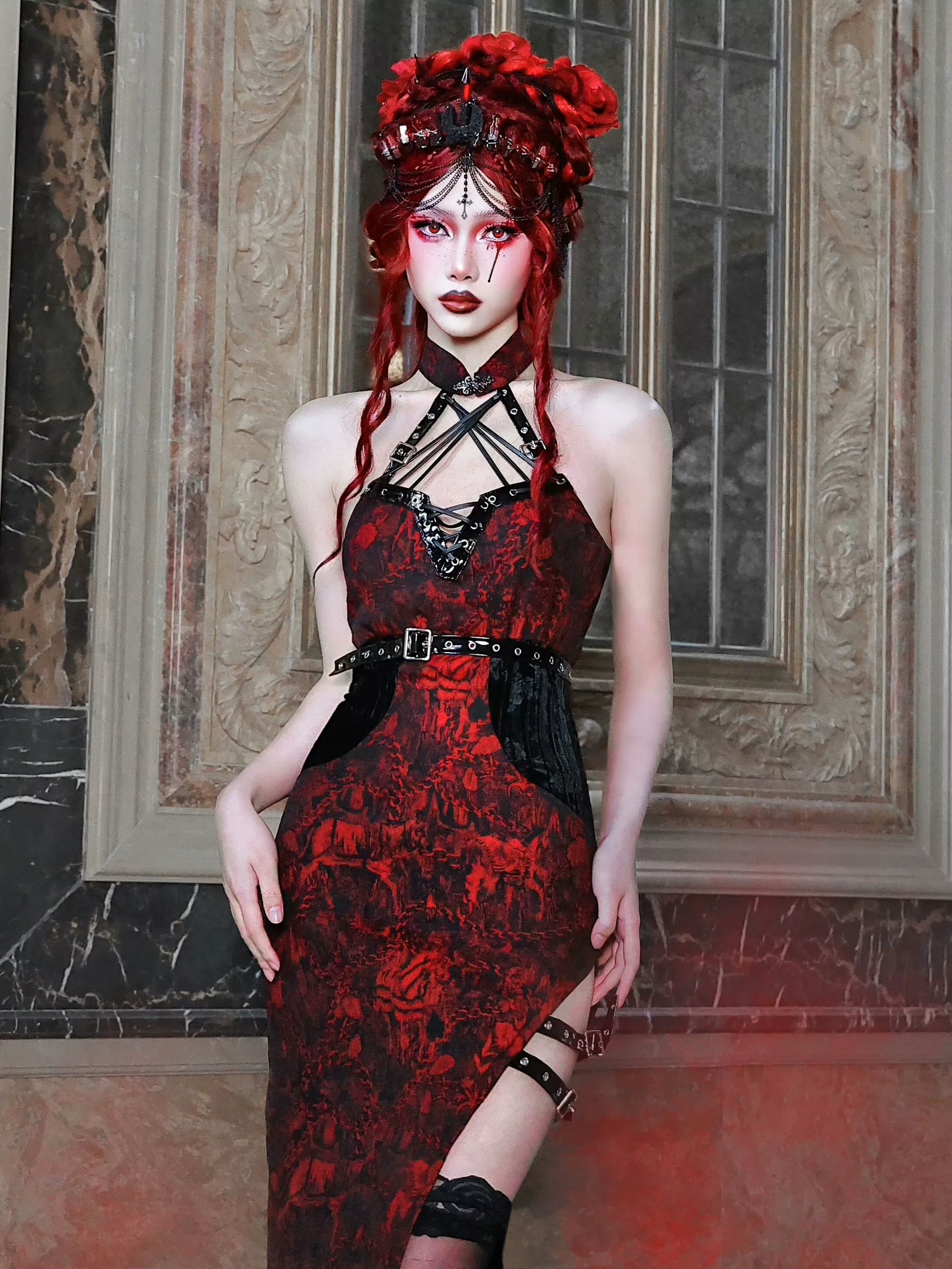 Gothic High Split QIPAO Dress -Fashion accessories featuring gothic design and high slits Serendute Gothic High Split QIPAO Dress -Fashion accessories featuring gothic design and high slits Serendute