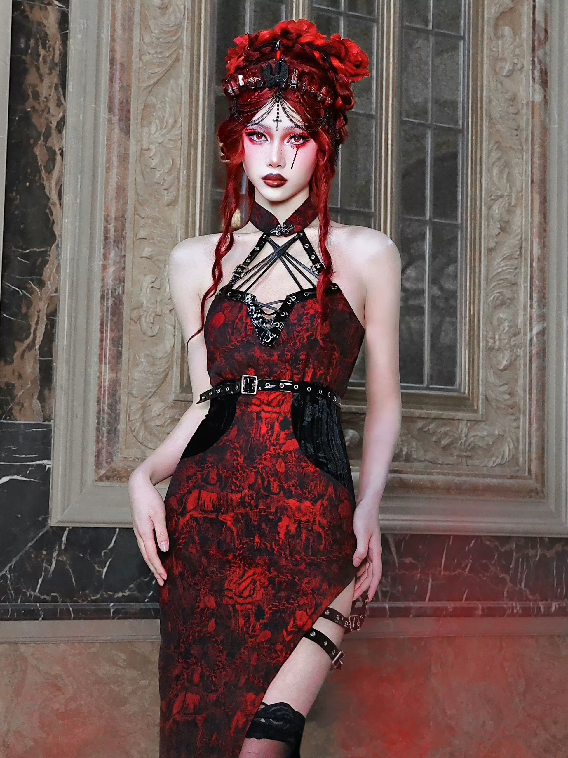 Gothic High Split Qipao Dress