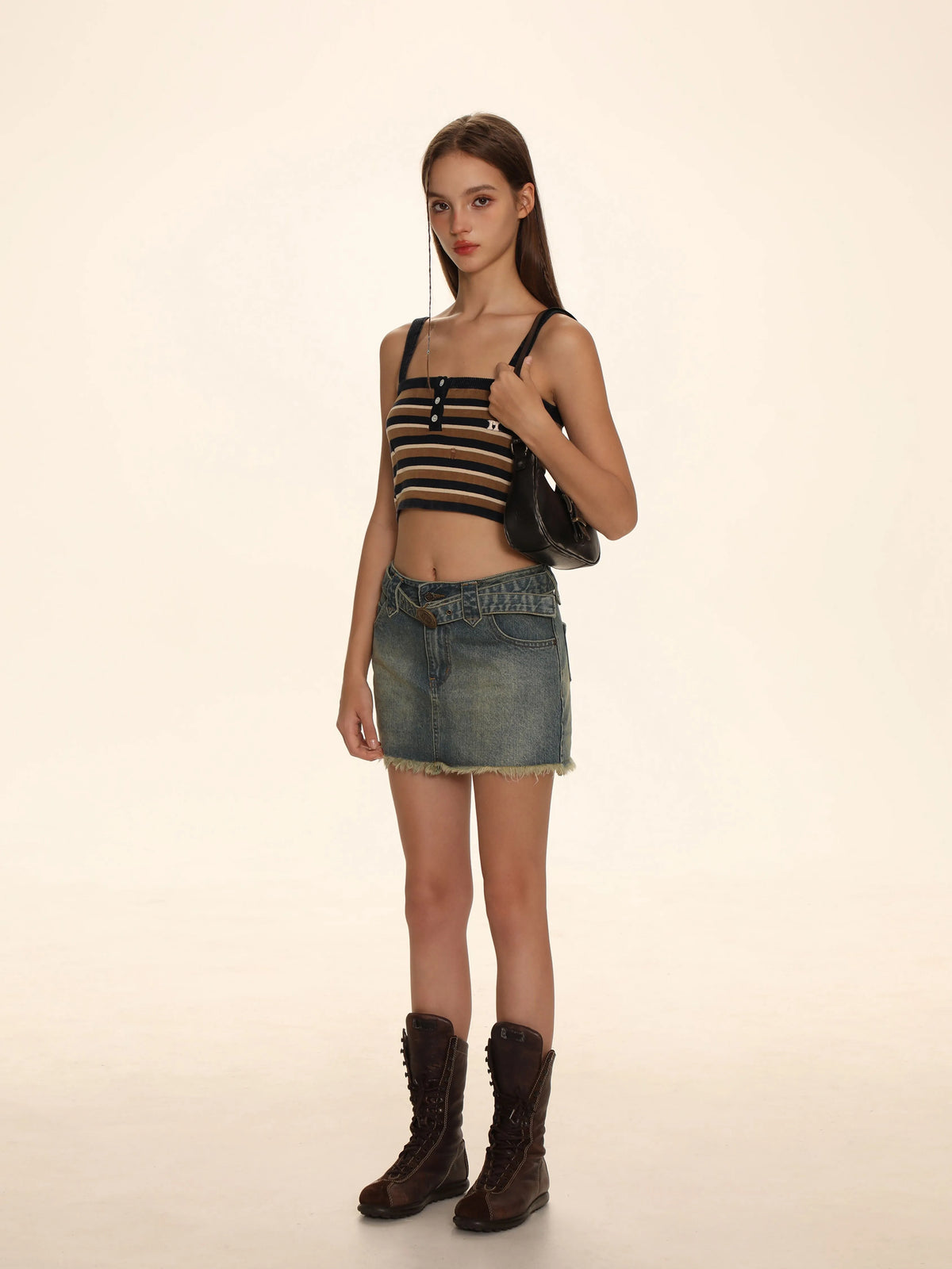 Spray Monkey Belt Denim Skirt