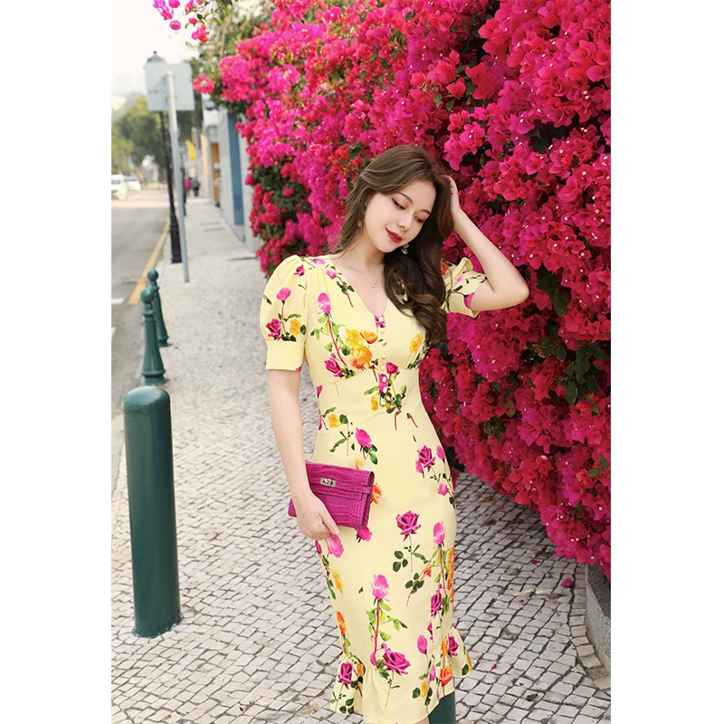 Rose Garden Silk High-End Dress