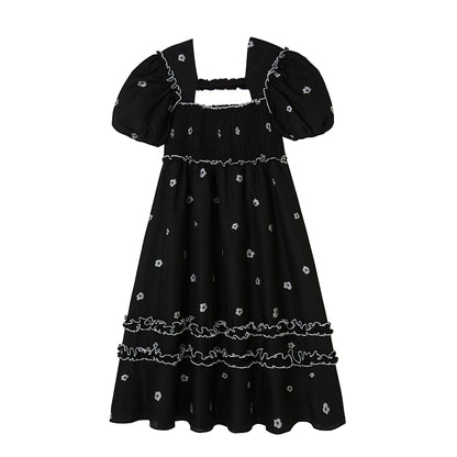 Black & White Flower - Mid-Length Dress