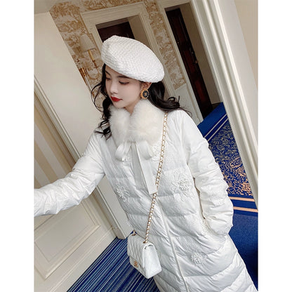 White Lace Embroidery Winter Down Coat