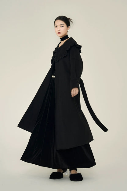 Black Woolen Belted Jacket