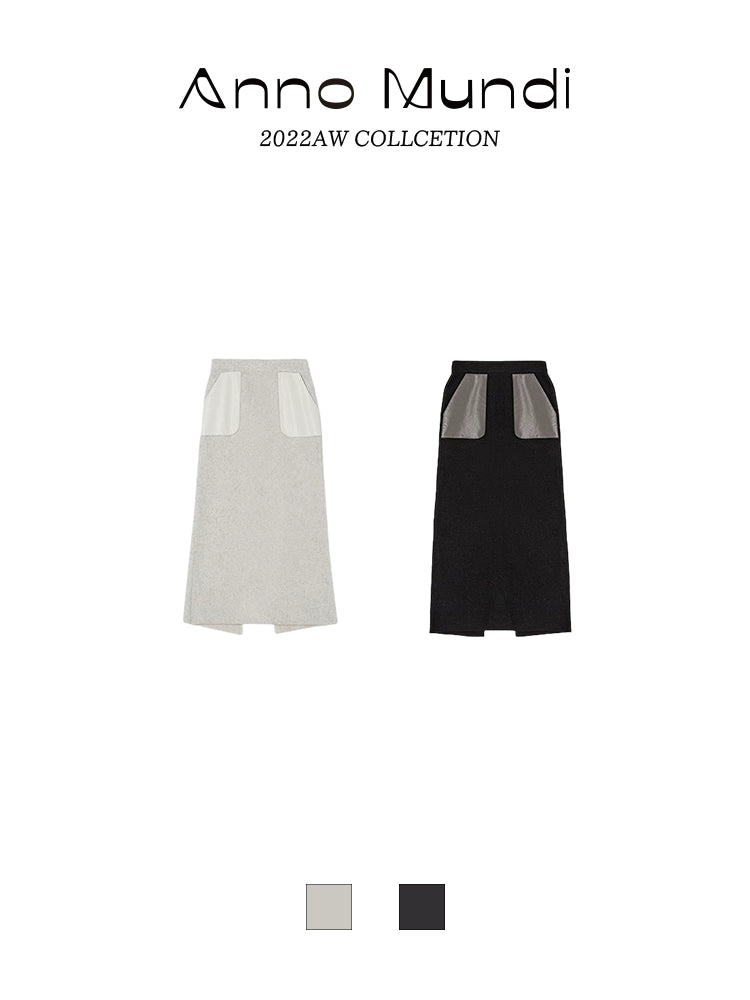 Contrast Panel Leather Pocket Skirt