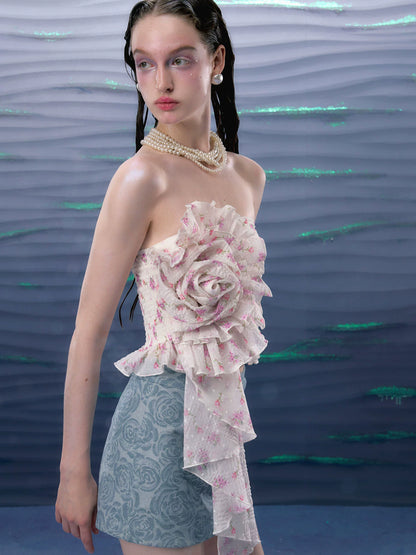Set de falda de sujetador de flores 3D