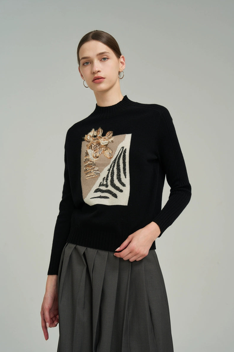 Deer Embroidered Sweater