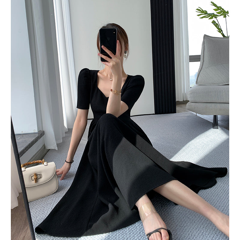 Elegant Black Square Neck Skirt