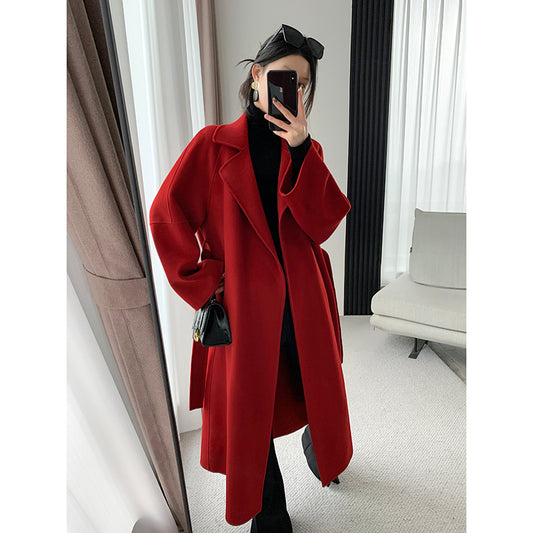 Red Hepburn Style Wool Coat