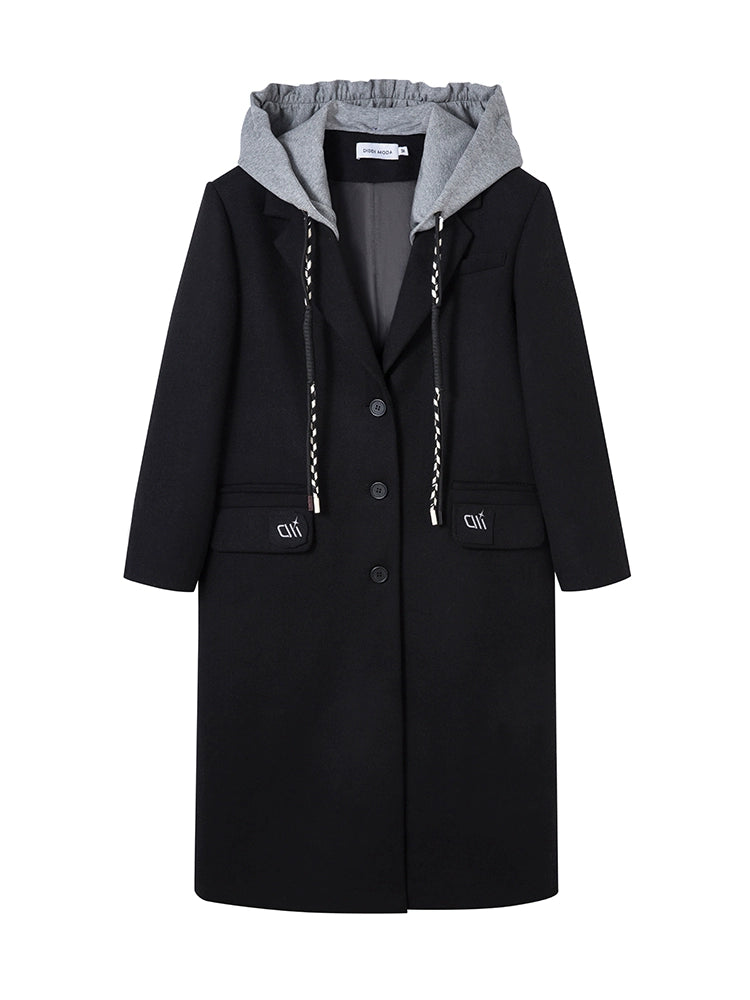 Detachable Hat - Woolen Mid-Length Coat