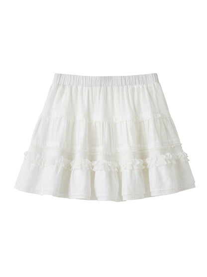 White Jacquard Lace - Fluffy Short Skirt