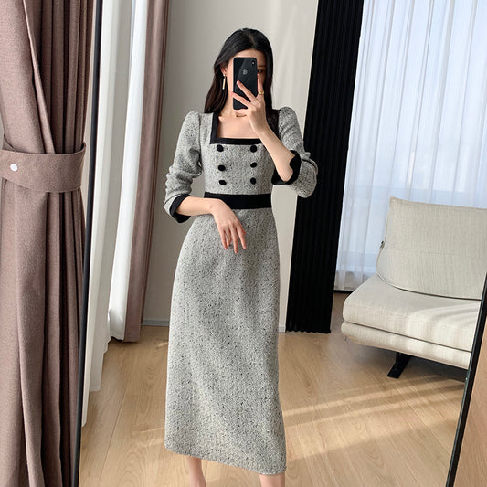 Retro Slim Side Neck Skirt