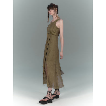 Green Sloping Shoulder Dress