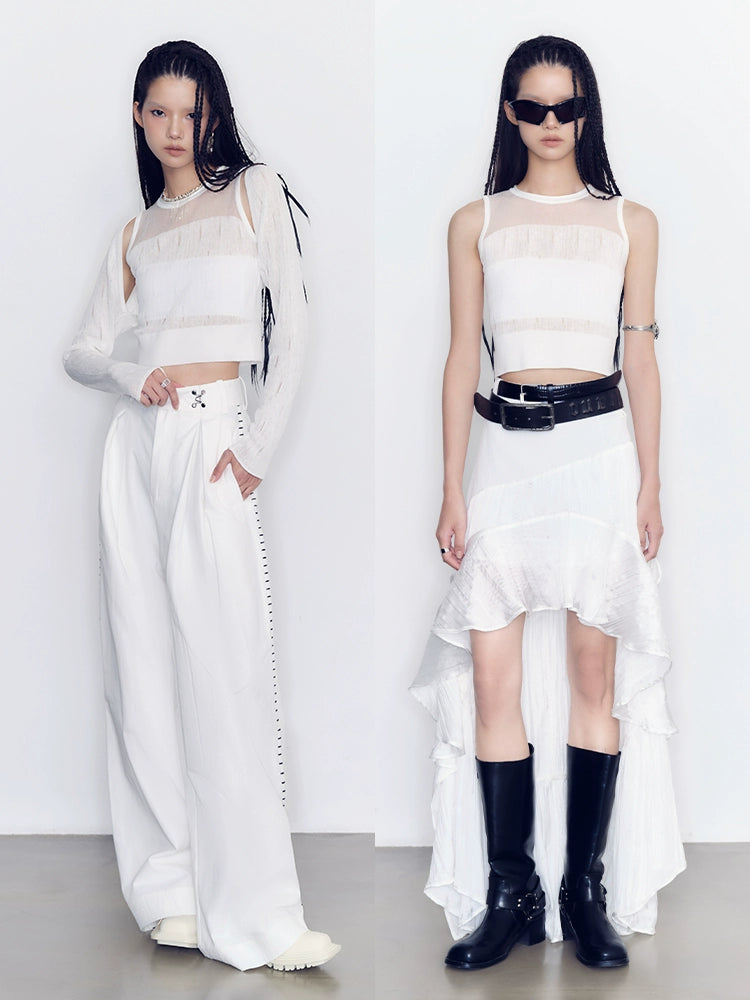 Yuan Hollow Out Elastic Transparent Knit Set