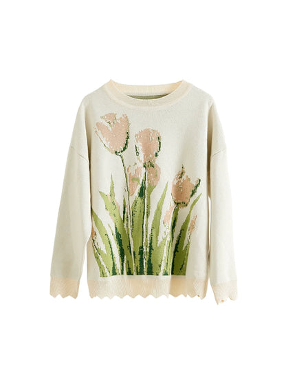 Pull d'automne cireux doux tulipe romantique