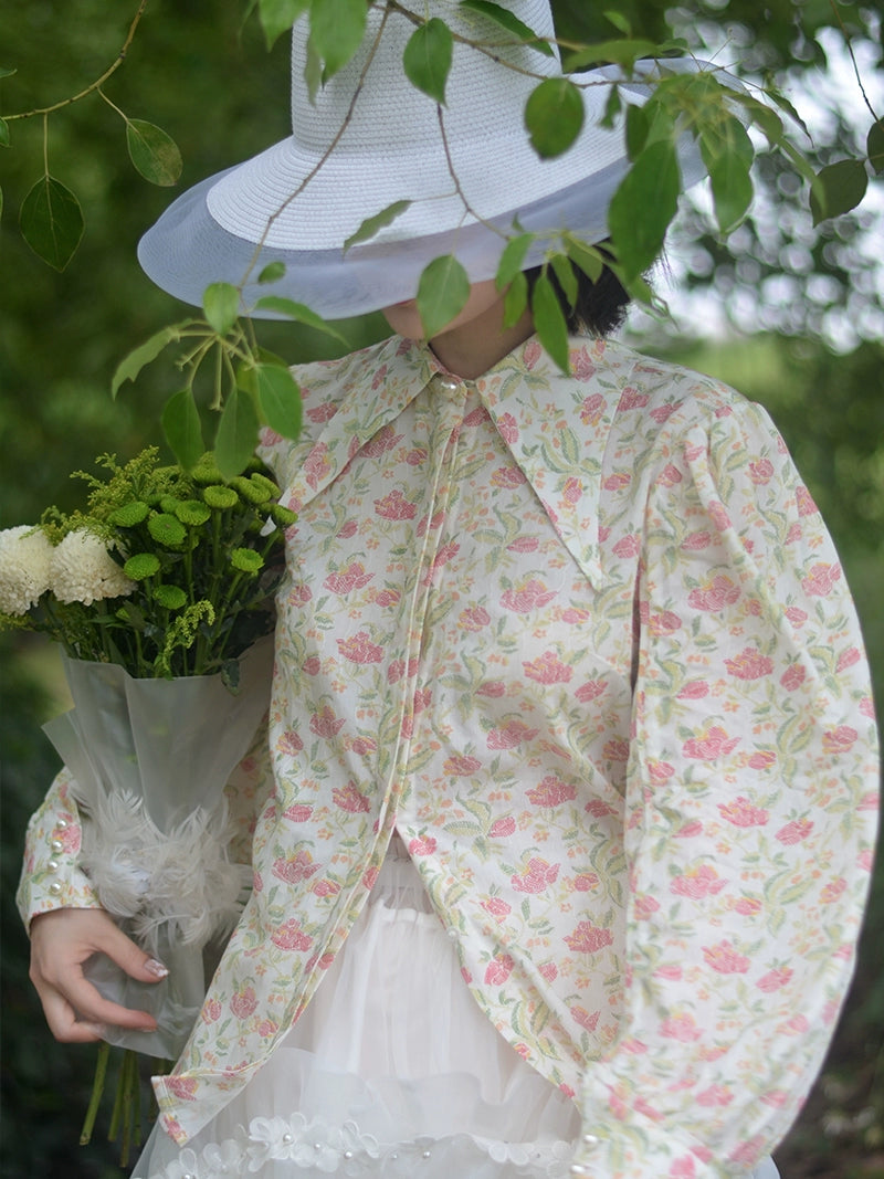 Conception originale de la conception florale pastorale de fée, chemise en vrac, chemise supérieure pour femmes d'été