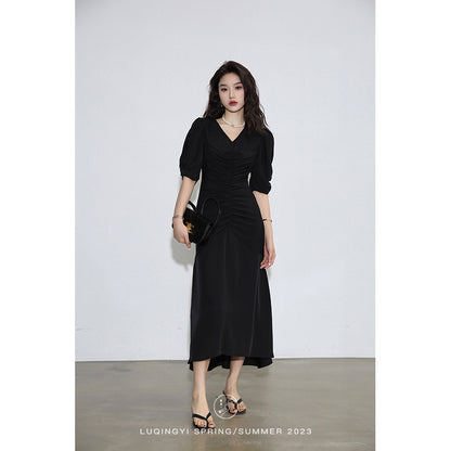 Silk Puff Sleeve Dress