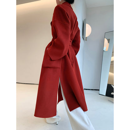 Crimson Dual Delight: Rich Wool Coat