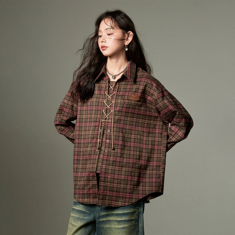 Retro Plaid - Loose Long Sleeve Shirt