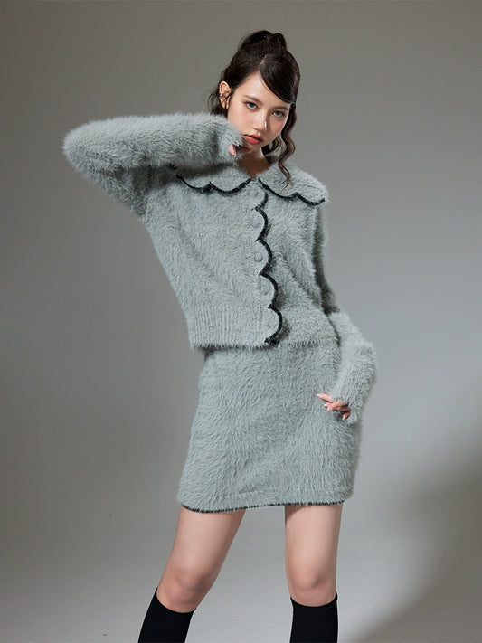Plush Healing - Knitted Cardigan & Skirt Set