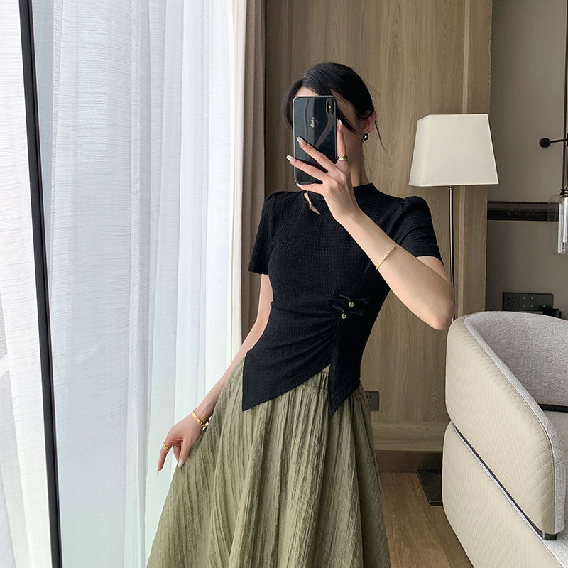 Green Silk A-line Skirt