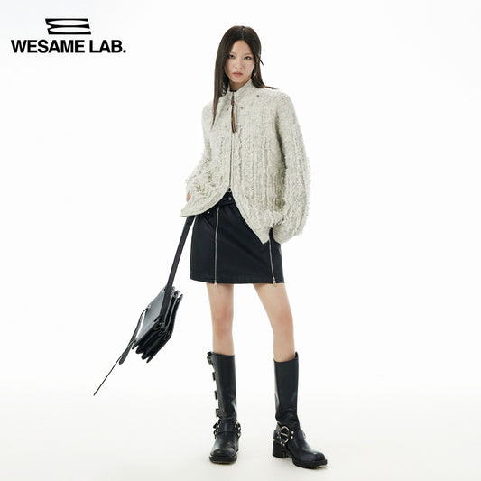 Irregular Tassel Stand Neck Lazy Sweater Cardigan