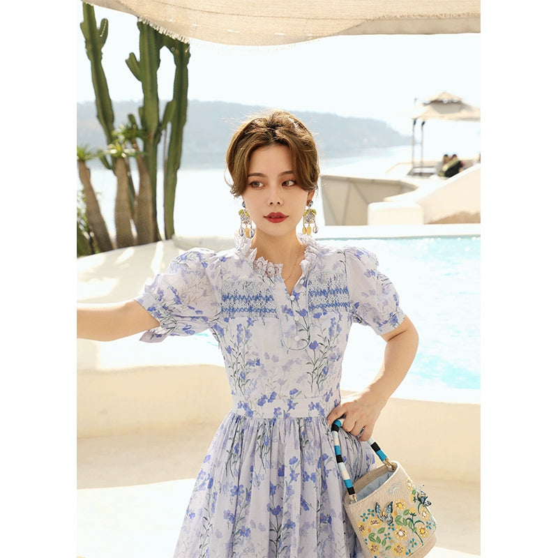 Spring in the Flowers Bubble Sleeve Wrap Dress