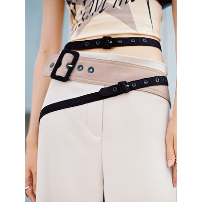 Open Waist Multi Belt Decorative Low Waist Wide Leg Pants