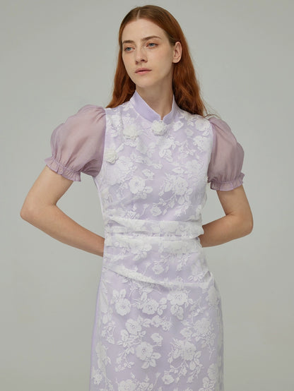 Robe d'épissage violet Qipao