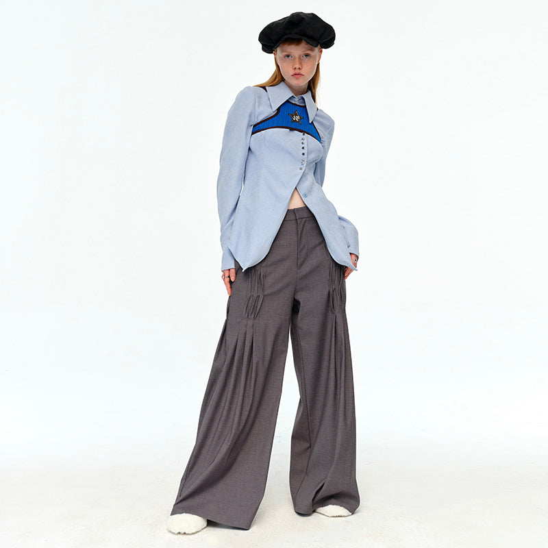 New! Pleated Low-rise Mop Pants