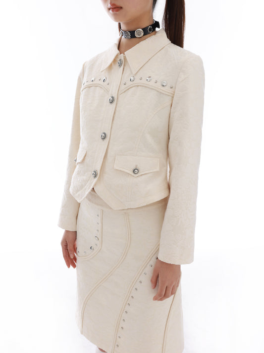 Retro Beige Jacquard Jacket