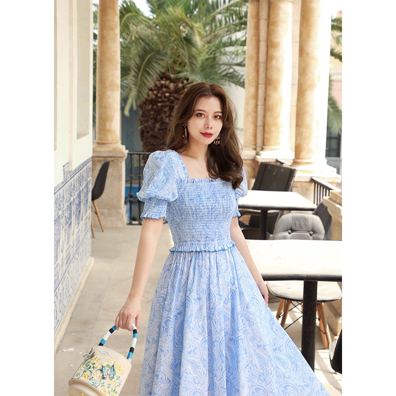 Blue Coast Slim Waist Cotton Summer Dress