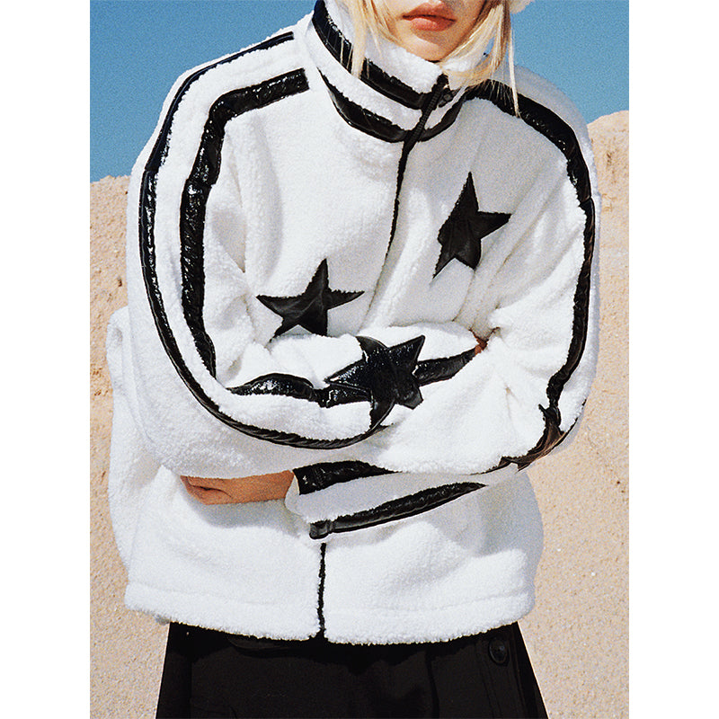 patent leather five pointed star lamb wool jacket