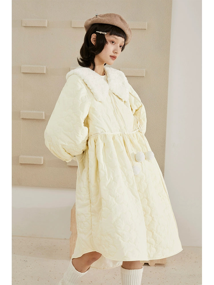 Beige Blossom - A-line Flower Cotton Dress