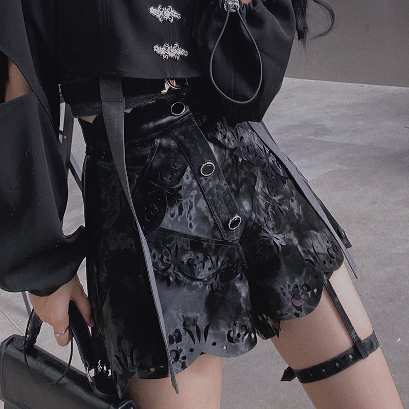 Floral Blaze Leather Shorts