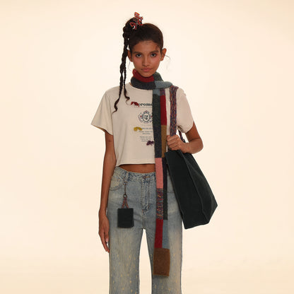 Bolso de compras estampado de ante con cuerda tejida de arcoíris clásico Retro, bolso colgante Original, bolso