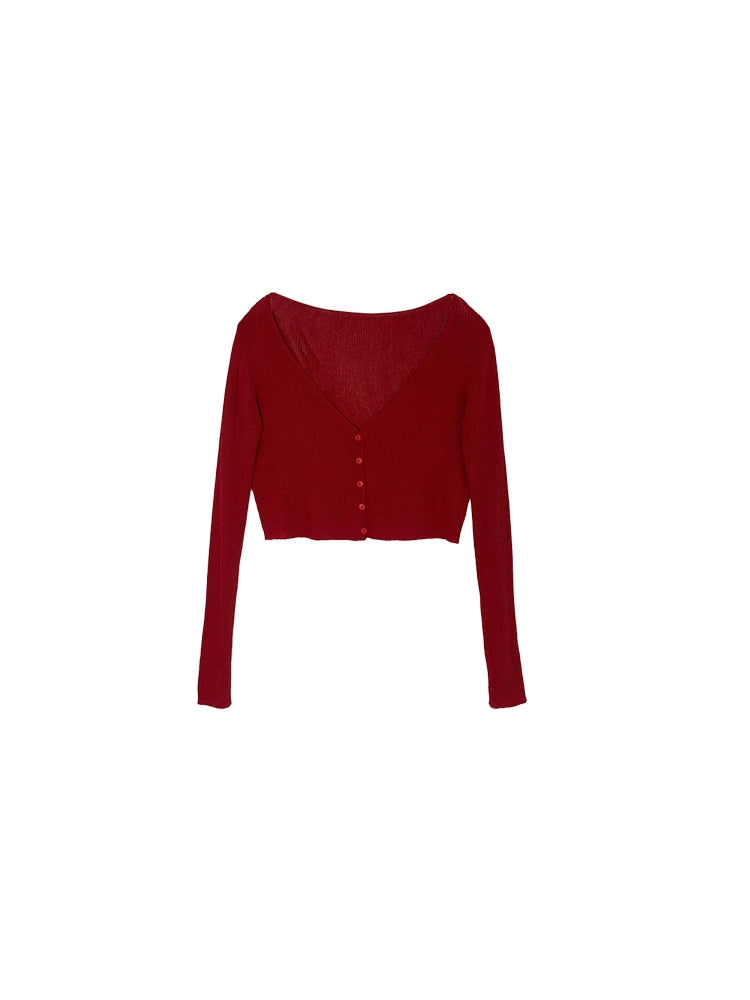 Set di cardigan in maglia rossa vintage francese