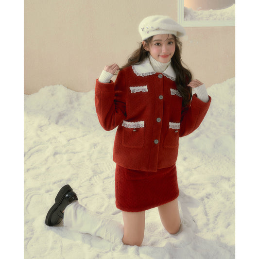 Red Fleece Cherry Winter Coat