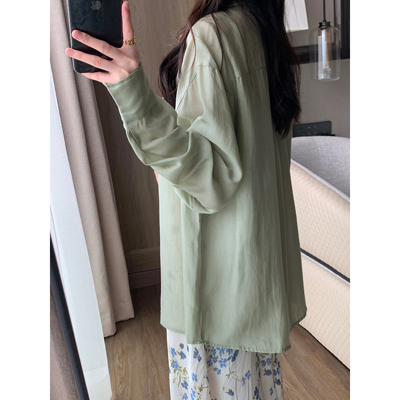 2023 Summer Green Silk Top