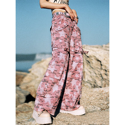 Pink Star Camo Printed Pants Cool Low Waist