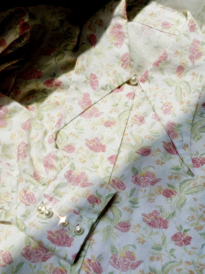 Diseño original del diseño floral pastoral de hadas, camisa de ajuste suelto, camisa superior para mujeres de verano