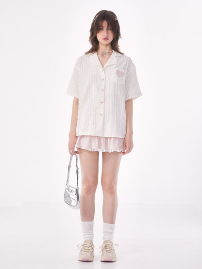 Love Embroidery Top - Pink Short Sleeve Shirt