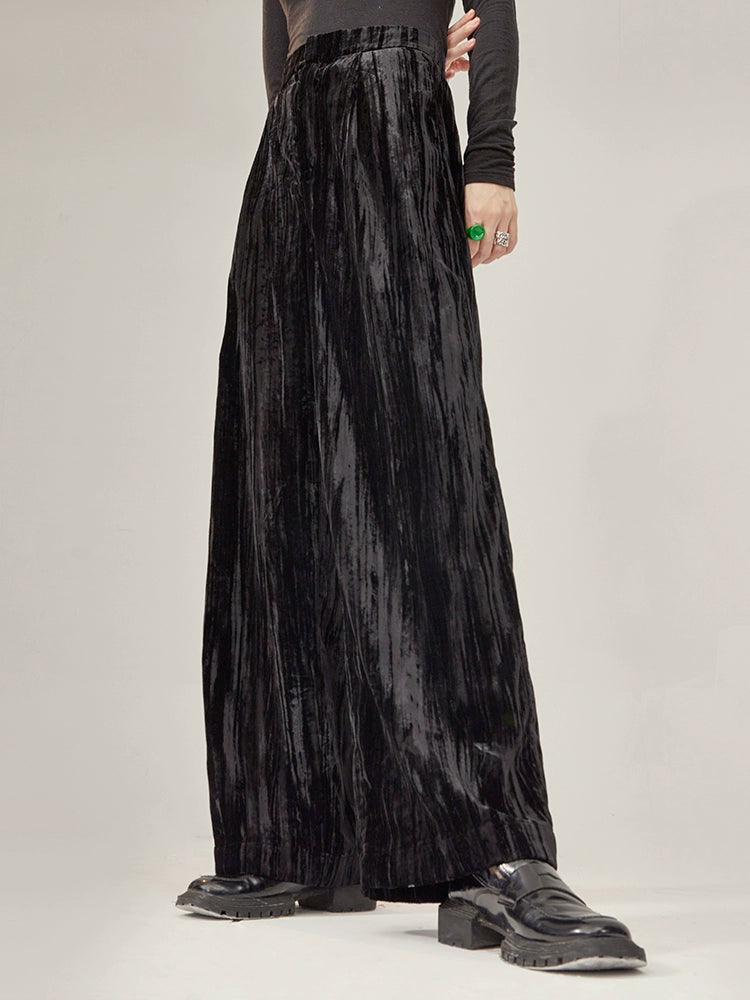 Rich Retro Aesthetics Flowing Colorful Solid Olive Green Velvet Early Autumn Wide Leg Pants Casual Pants