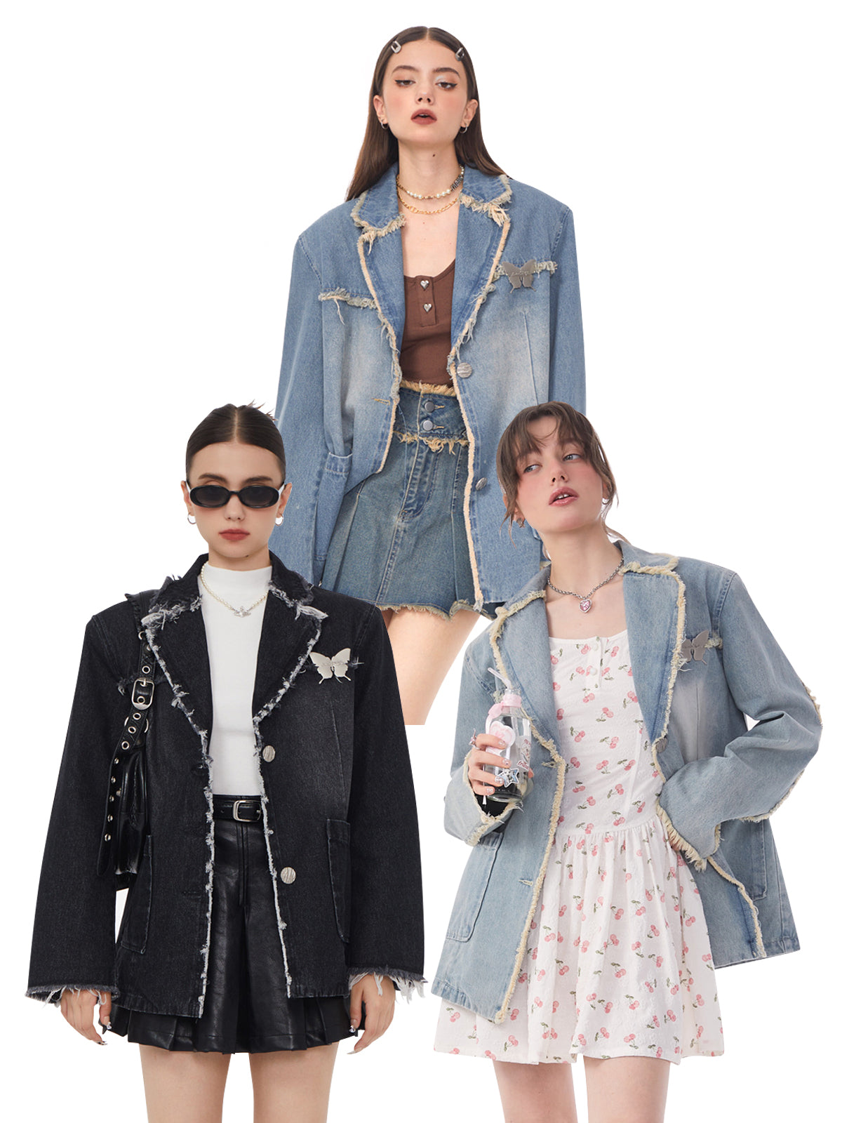 Retro Mid-Length Denim Suit Coat