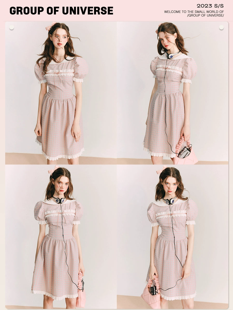 Guava Ballet - Pink Plaid Lace Dress