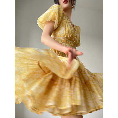 Floral Tea Skirt V-Neck Dress