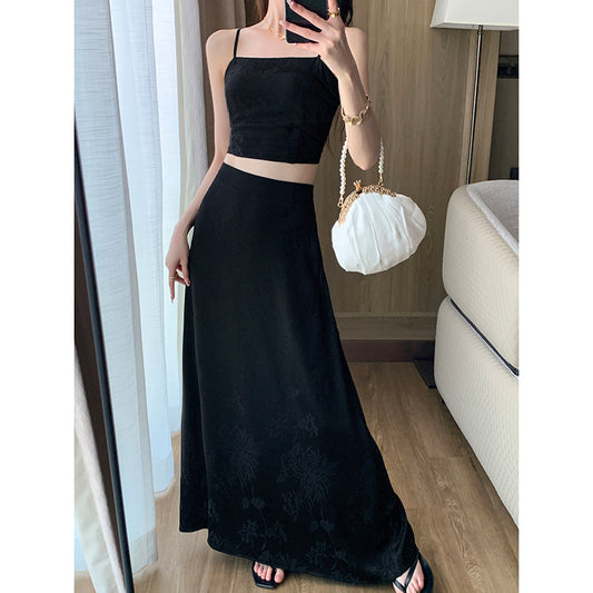 Black High-Waist Jacquard Skirt